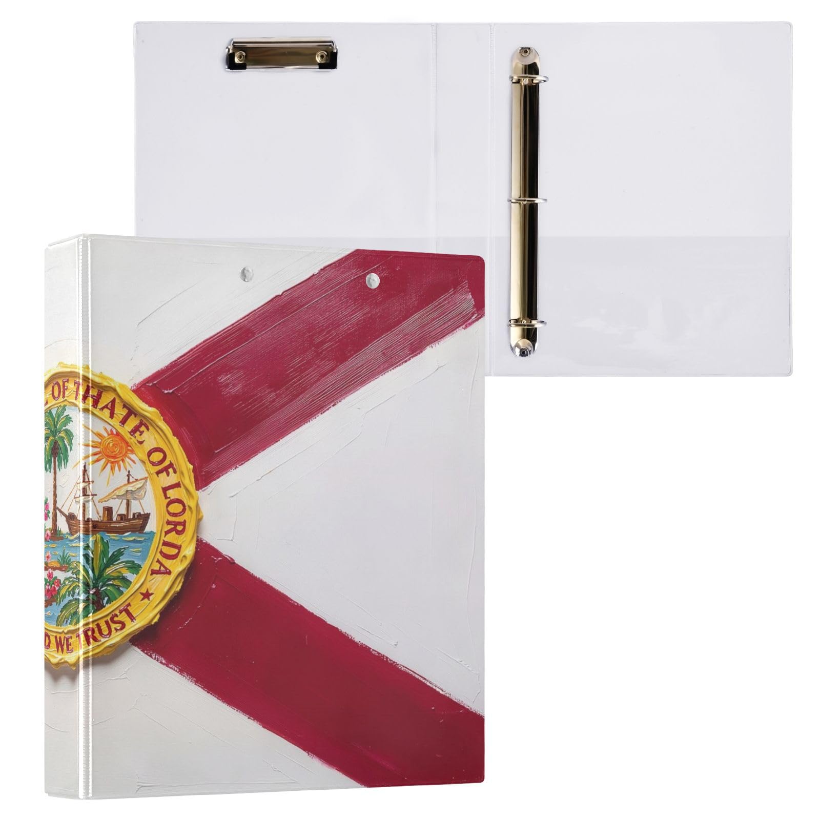 Peystean - Raccoglitore ad anelli rotondo a D da 3,8 cm, con portablocco integrato, copertina rigida stampata su un lato, confezione da 2 bandiere Florida