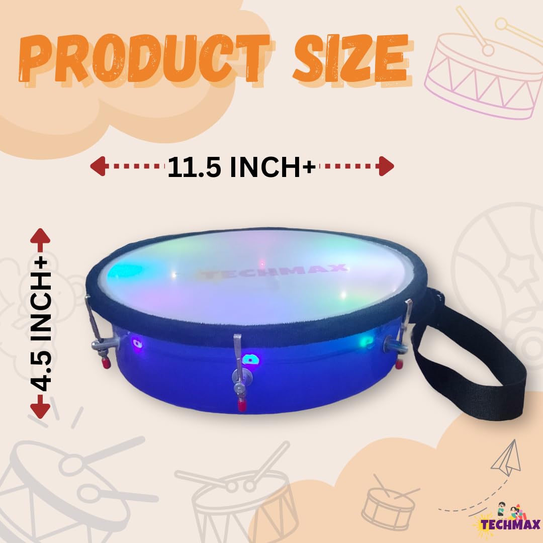 Lighting Dholak Tasha - Sensor Based - Rechargeable (Blue - Single Side - 11.5 INCH) 1