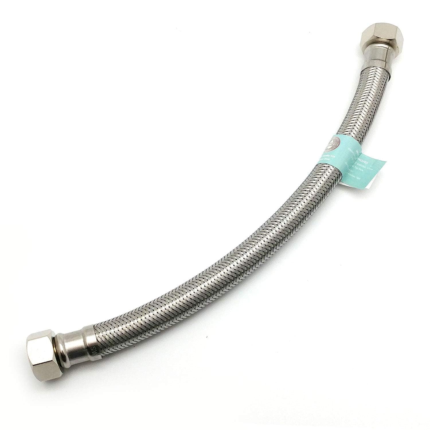 Xcel Home 300mm x 1/2" x 1/2" BSP (12.5mm Inner bore) Flexible Pipe Connector, Silver - Image 2