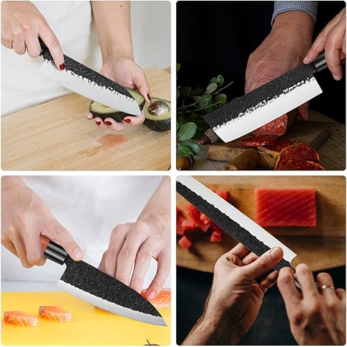 Miniatura 7 de Veisky Juego de cuchillos de cocina afilados de alta calidad, ligeros y fuertes para uso doméstico y restaurante (4 piezas + madera roja)