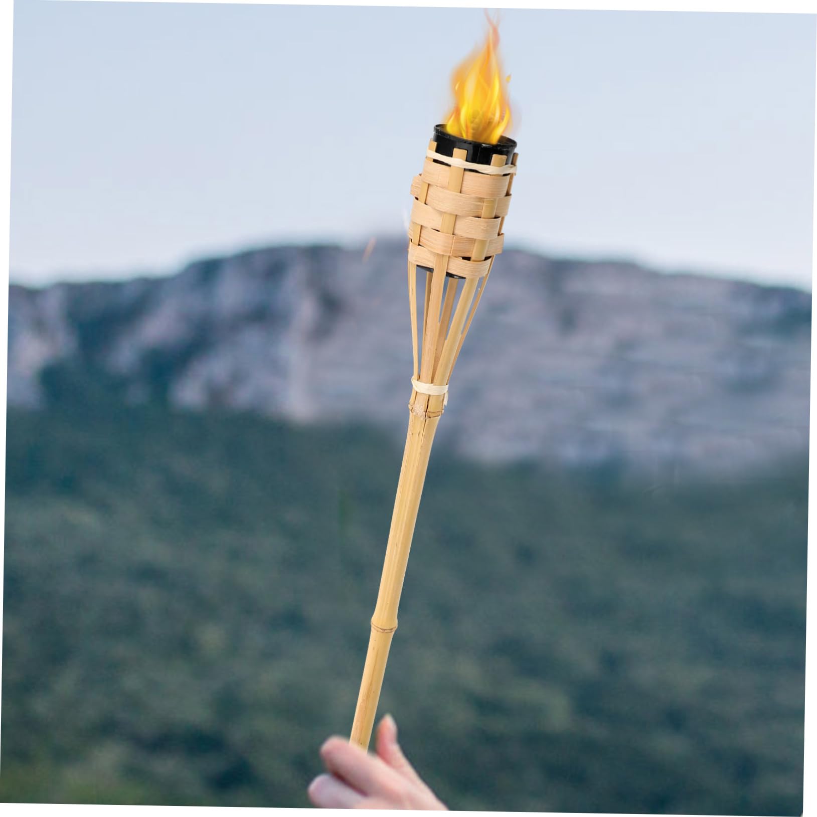 OSALADI Woven Bamboo Torch Lights 2 Pack Outdoor Torch for Garden Landscape Pathway Torch Light Decorative Small Torch