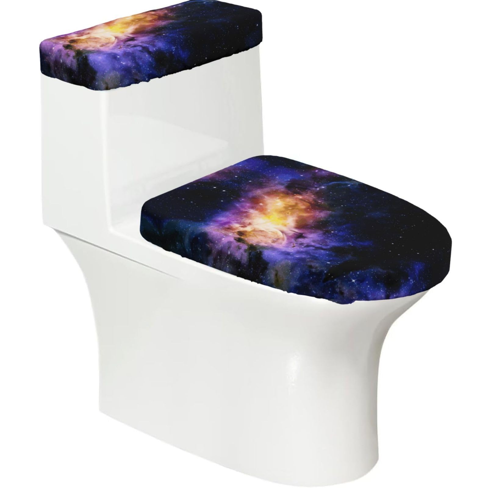 Mrowyc Black Galaxy In The Universe Printed Toilet Seat Set - Set Of 2 - Universal Toilet Seat Cover - Housewarming Birthday Christmas Gift