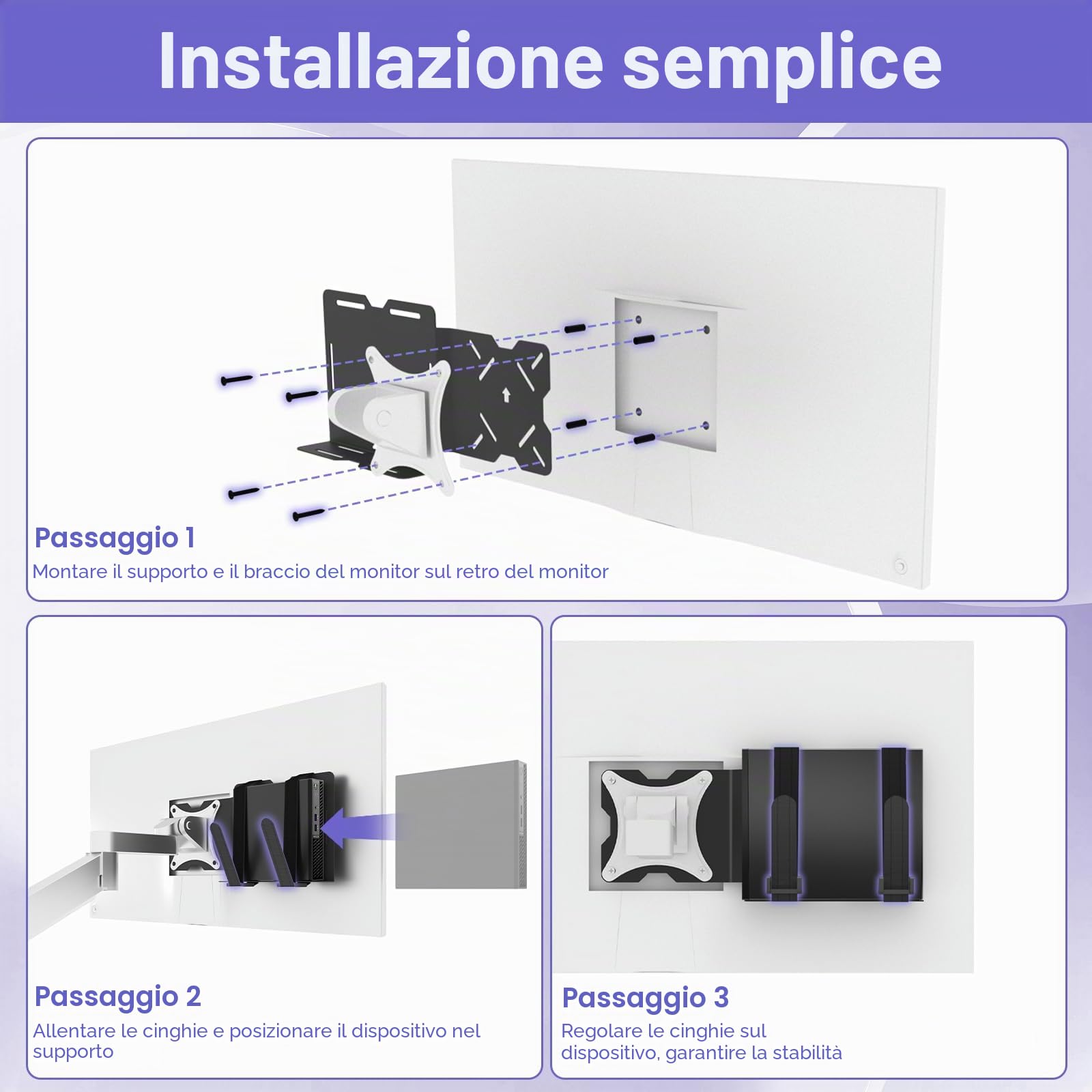 Staffa VESA Universale Per Mini PC – Supporto Per Lenovo, HP, Dell