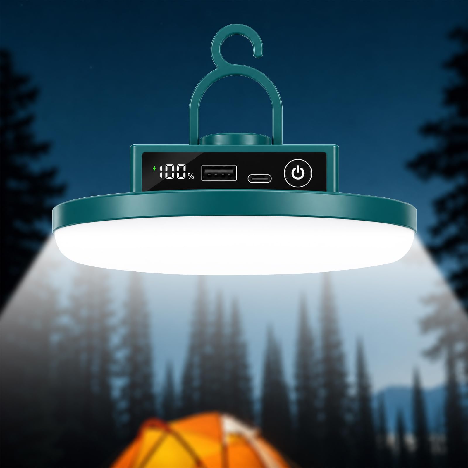 Rechargeable Camping Light, 4800mAh Super Bright LED Camping Lantern with 3 Modes and Stepless Dimming, Portable Tent Lamp with Hook, Magnet and Tripod Hole for Outdoor, Emergency and Power Outages