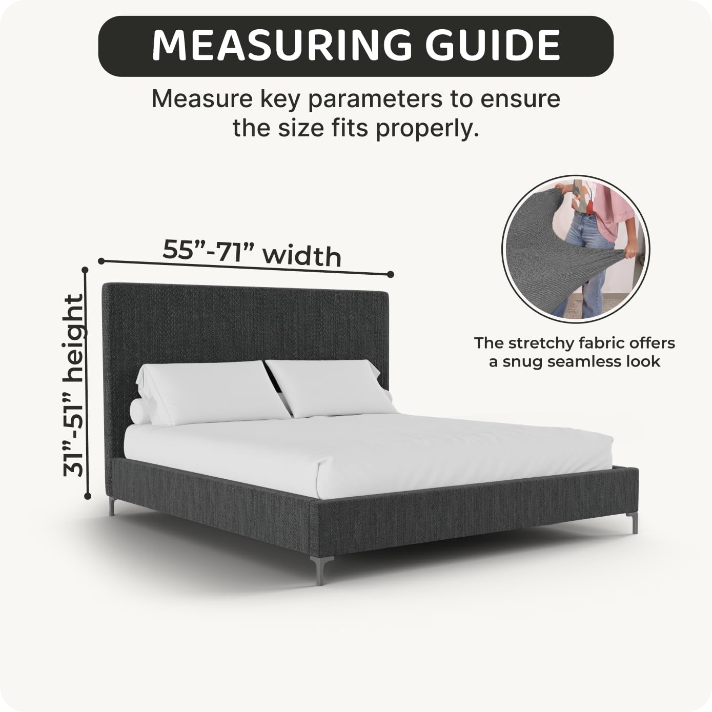 PAULATO BY GA.I.CO. Stretch Headboard and Frame Slipcover – Soft Bi-Elastic 1-Piece Bedframe Cover – Furniture Protector Machine Washable – Dark Grey (Full/Queen 55"-71" Wide)