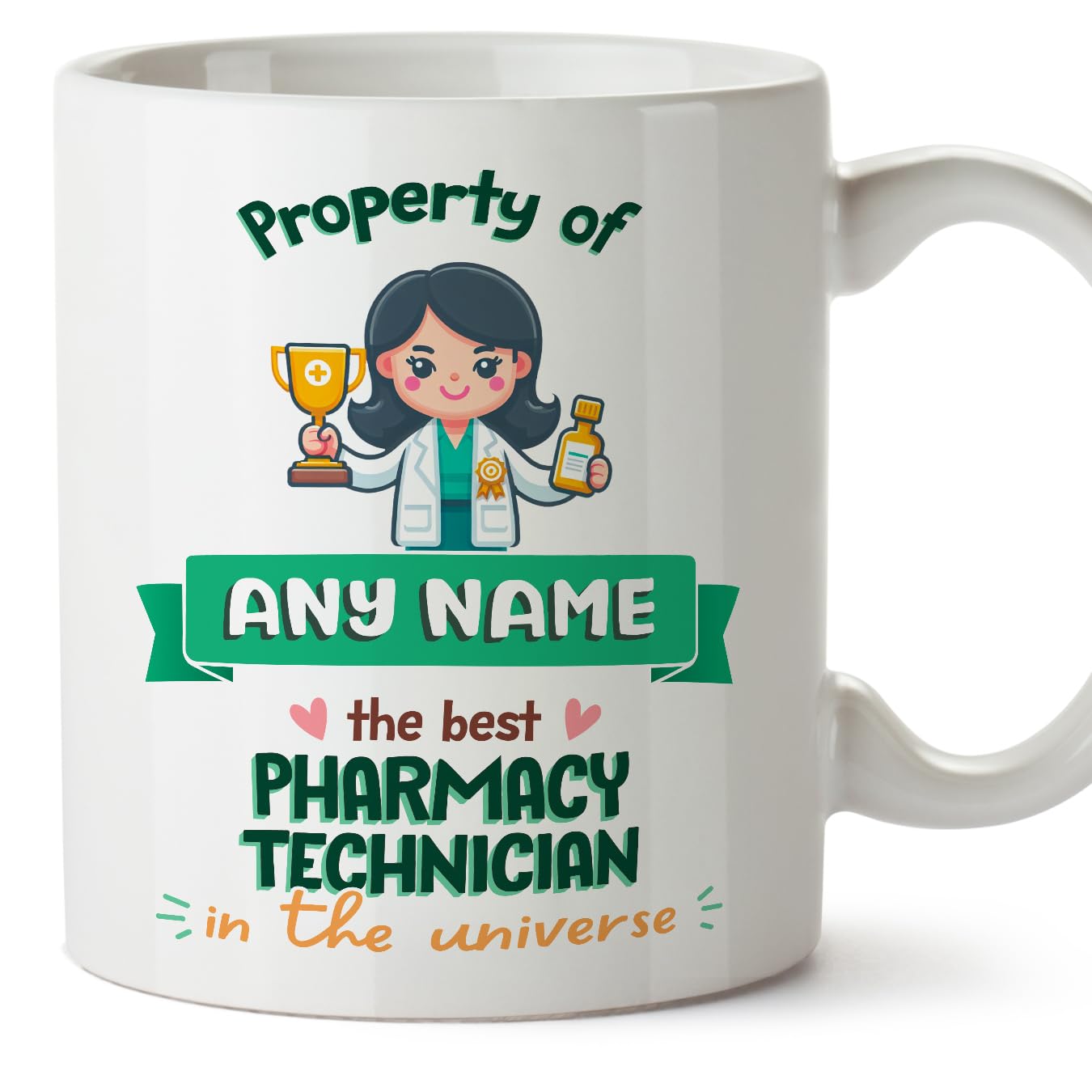 MUGFFINS Personalised Mug for Pharmacy Technician Woman - in English - Property of - Funny Custom Gift for Colleagues - Ceramic 11oz Mug