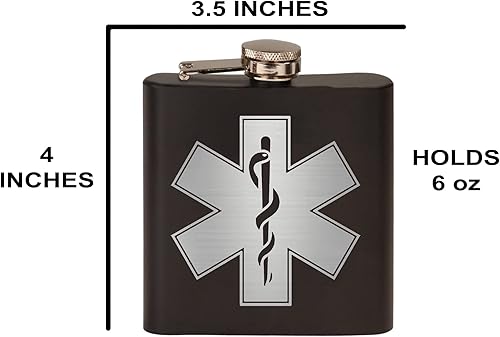 Miniatura 3 de Rogue River Tactical EMT Star of Life - Petaca de acero inoxidable de alta calidad, color negro mate, es un gran regalo para él, papá, padre, EMS,