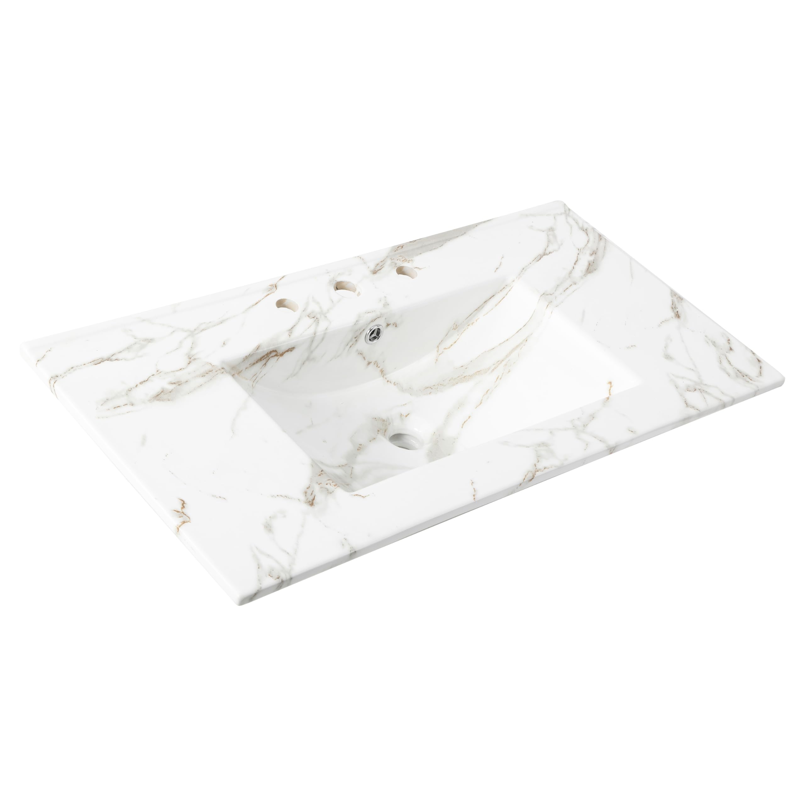 JONATHAN Y Ancillary 36" Bathroom 3-Hole Sink Top, White Marble Effect