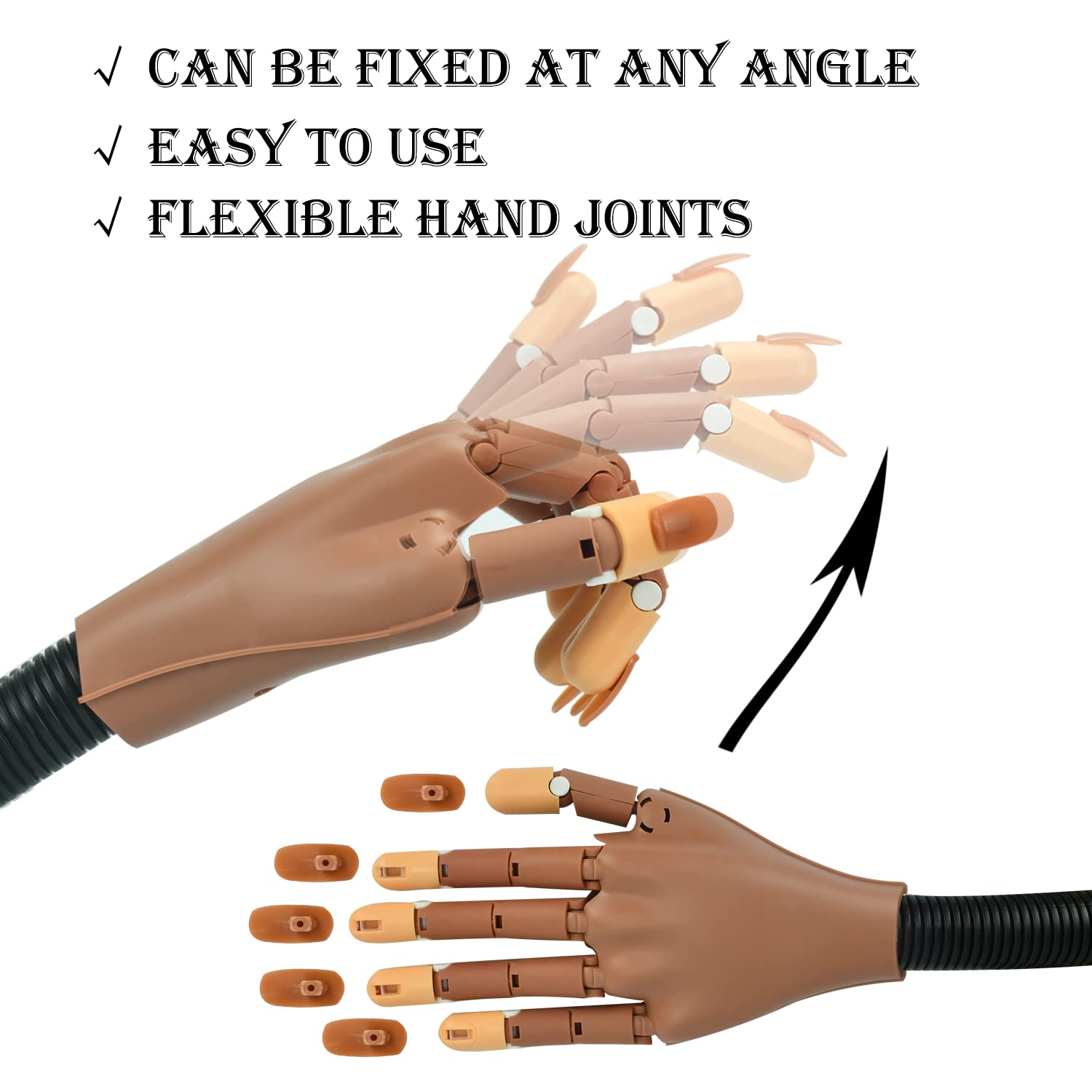 D'entraînement Manucure, Fausse Main Entrainement Formation, Faux Doigts pour Faire les Ongle, Main de Pratique Réglables Flexibles pour Manucure à Ongles Bricolage, avec 300 faux ongles