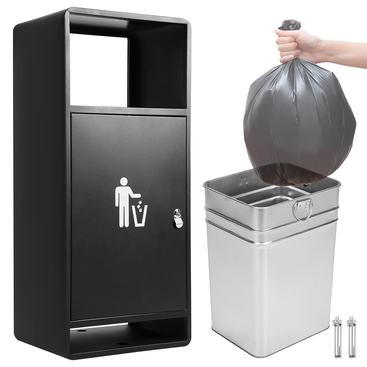 Commercial Waste Bin, 11 Gallon Large Capacity Anti-Wind Public Street Regular Waste Storage Bucket with Removable Bin for Office Hotel Lobby Patio