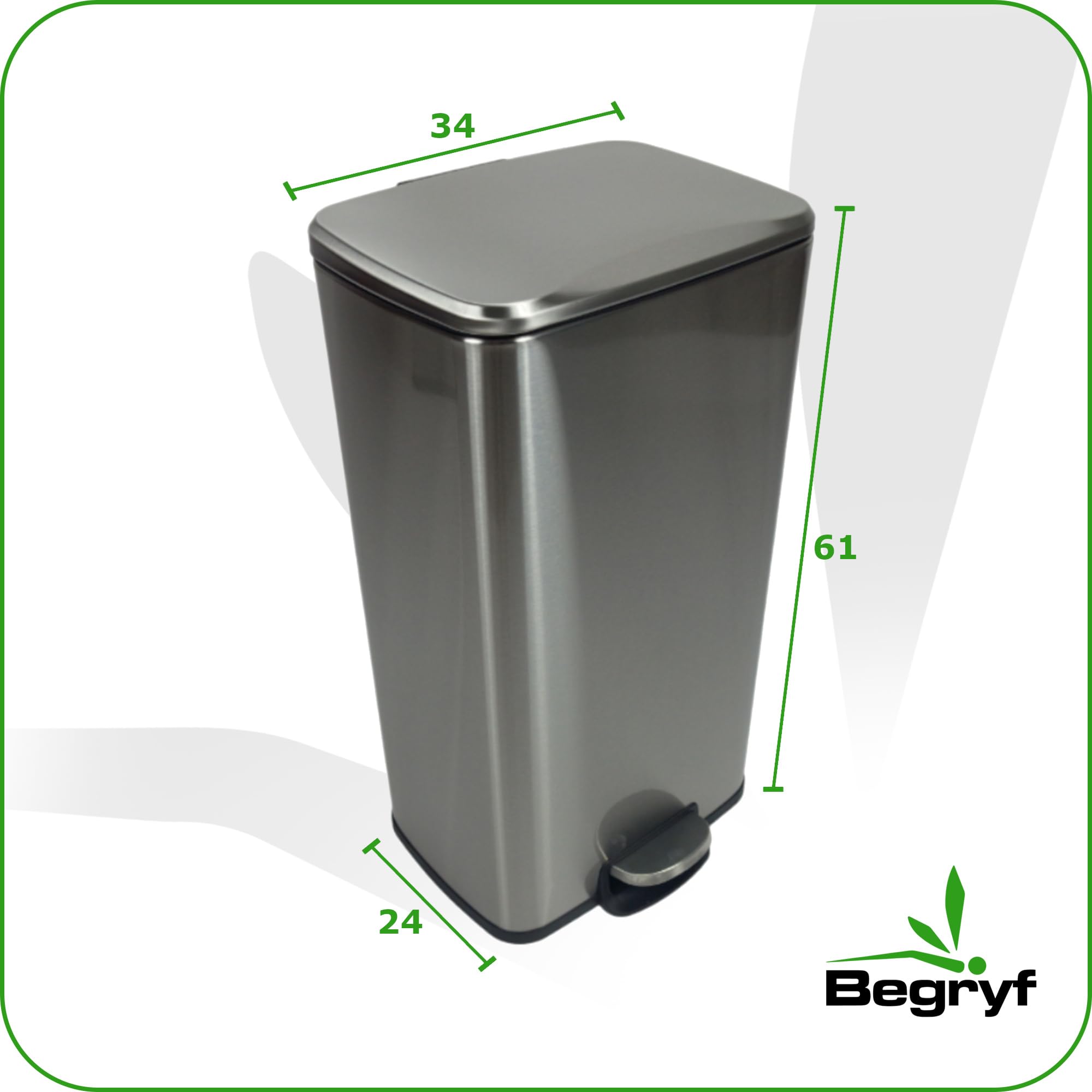 Mülleimer 35L, Edelstahl Treteimer mit Inneneimer, Abfalleimer Küche mit Pedal, Abfallbehälter Edelstahl modern, Müllbehälter mit Deckel, Hygienischer Pedaleimer für Küche und Büro