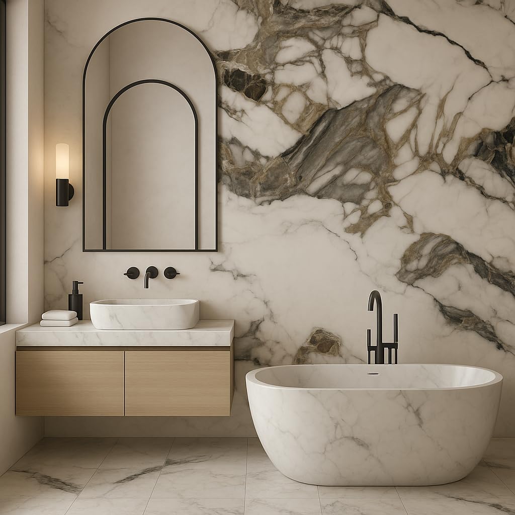 Pannello Effetto Marmo Adesivo PVC 120X300cm bianco con venature Beige Opaco