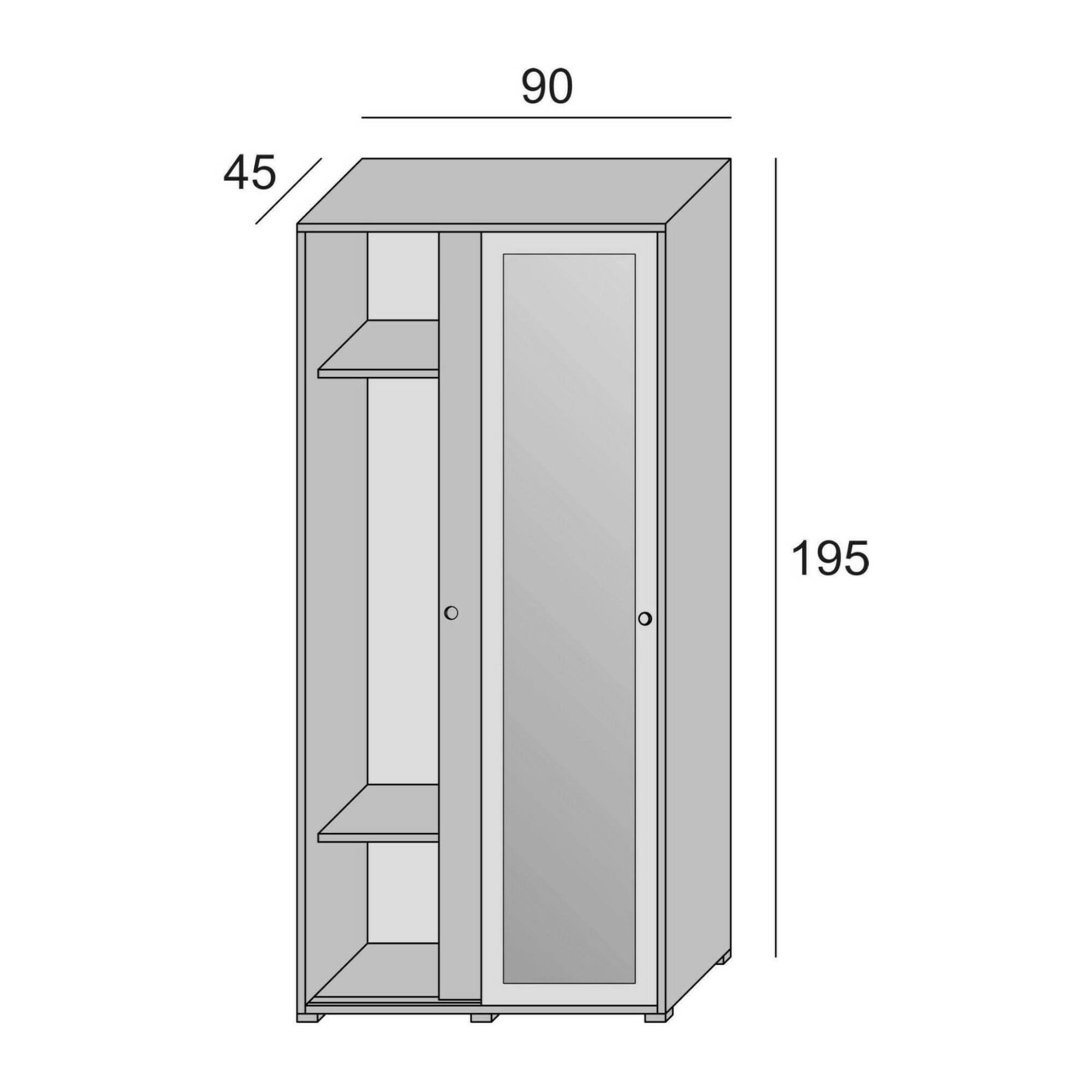 Dmora Guardaroba 2 Ante Tulipano 45x195h cm Marrone Rovere 2 Ripiani Appendiabiti, Armadio Camera da Letto Apertura Scorrevole Made in Italy