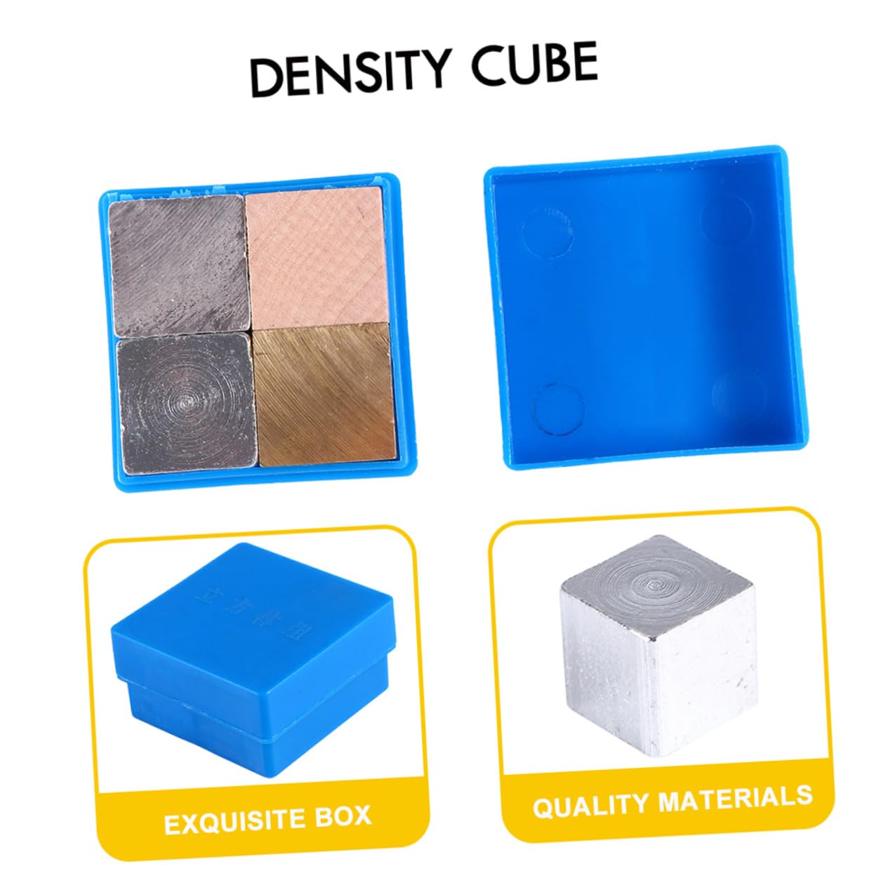 ABOOFAN Ensemble de 8 Cubes Pédagogiques 2 Cm en Cuivre, Fer, Aluminium et Bois – Fournitures pour Étude Densité en Laboratoire, Matériel Scientifique Éducatif pour Expériences de Masse et Densité