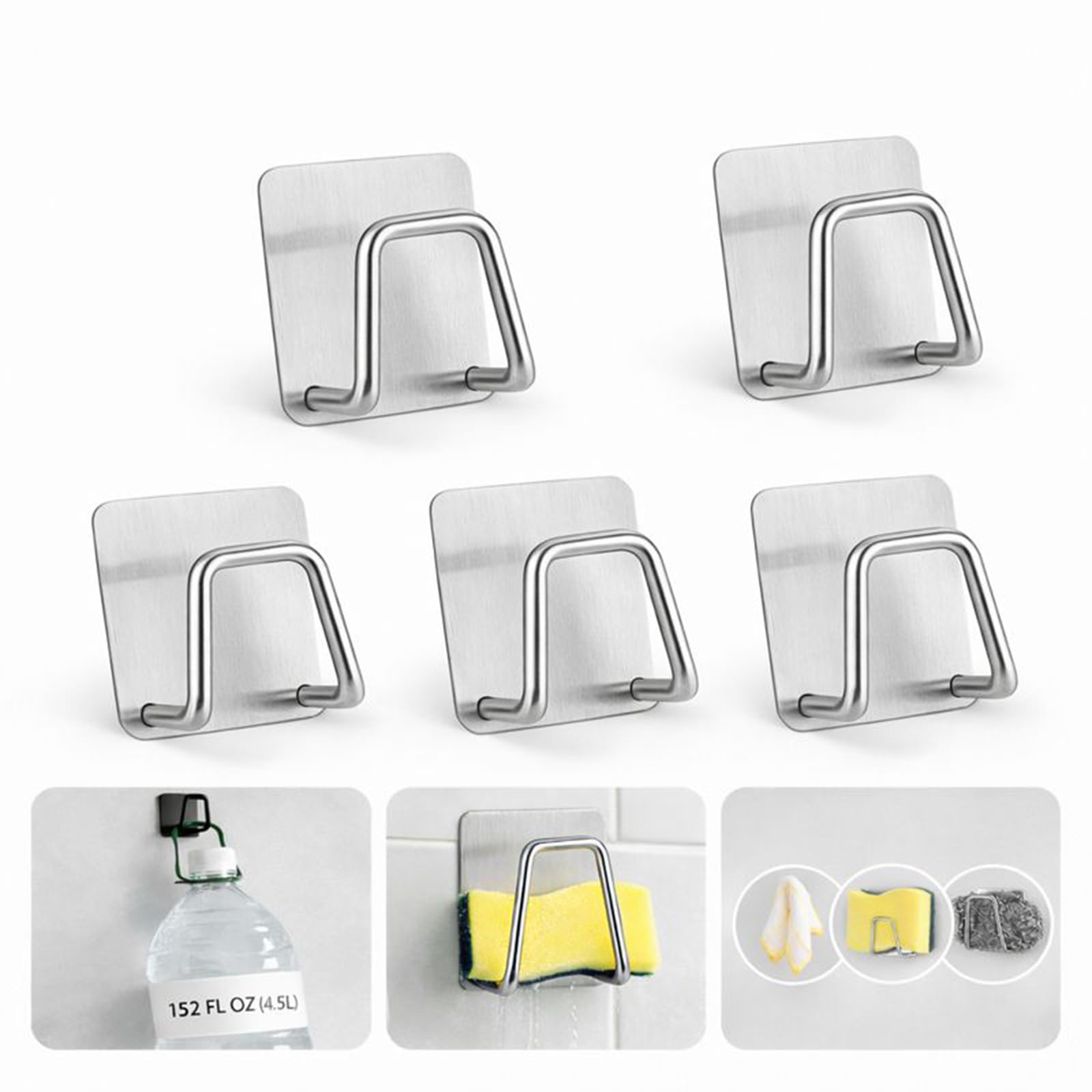 5-Pack Adhesive Sponge Holder for Kitchen Sink Caddy Accessories SUS304 Stainless Steel Quick Drying