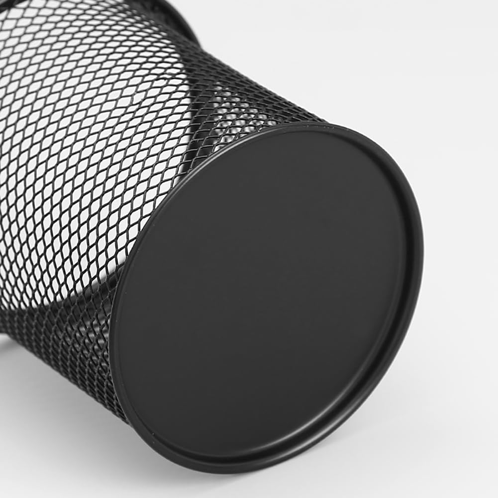 FSSTUD 2 Pcs Metal Mesh Pen Pencil Holder Black Pencil Pots Portable Pen Cup Desk Stationary Organizer Round Makeup Brush Holder for Office Home Classroom - Image 3