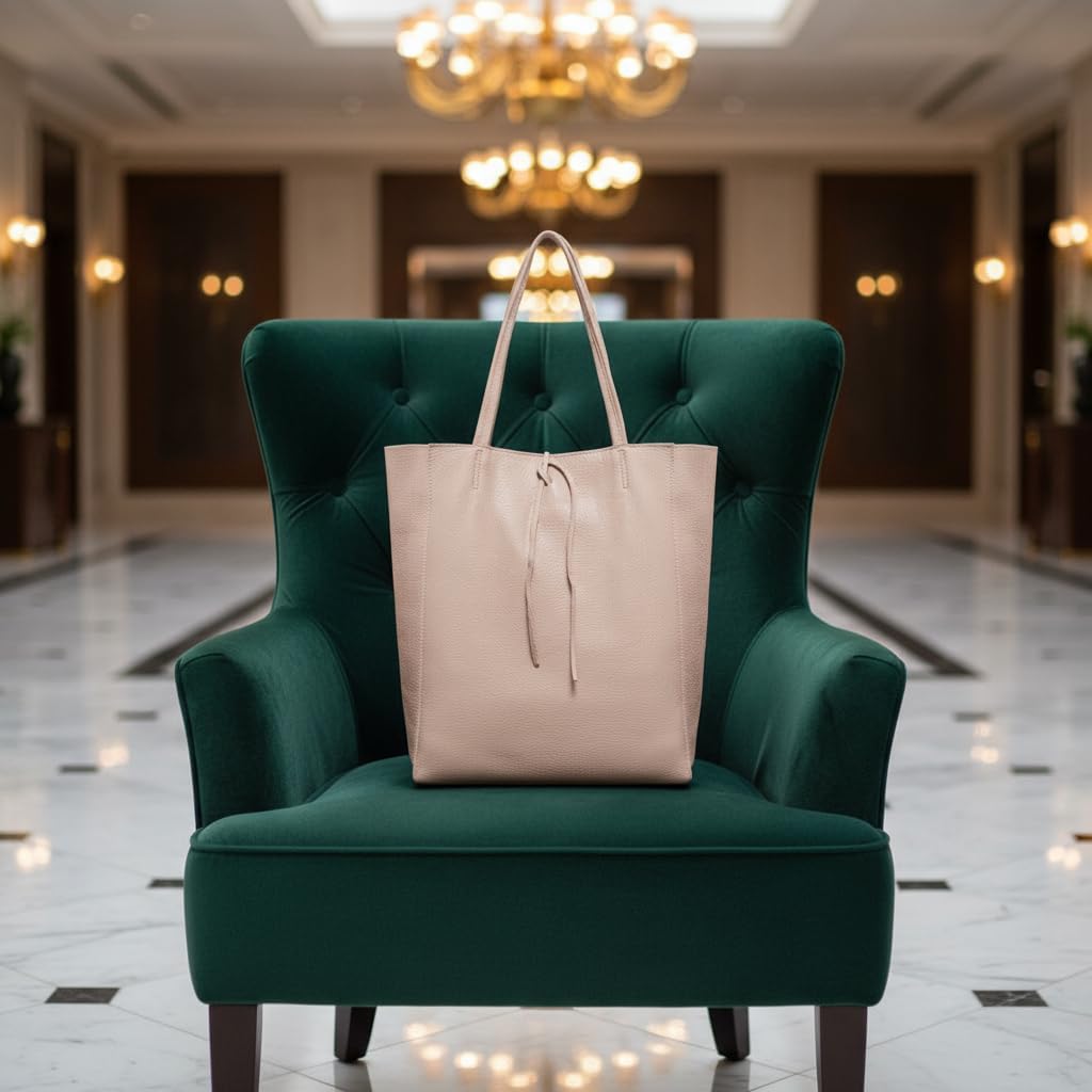 Italian Calf Leather Tote for Women with Zipper, Inner Pocket & Flat Base | Soft Unlined Shopper for Work & Travel - Image 8