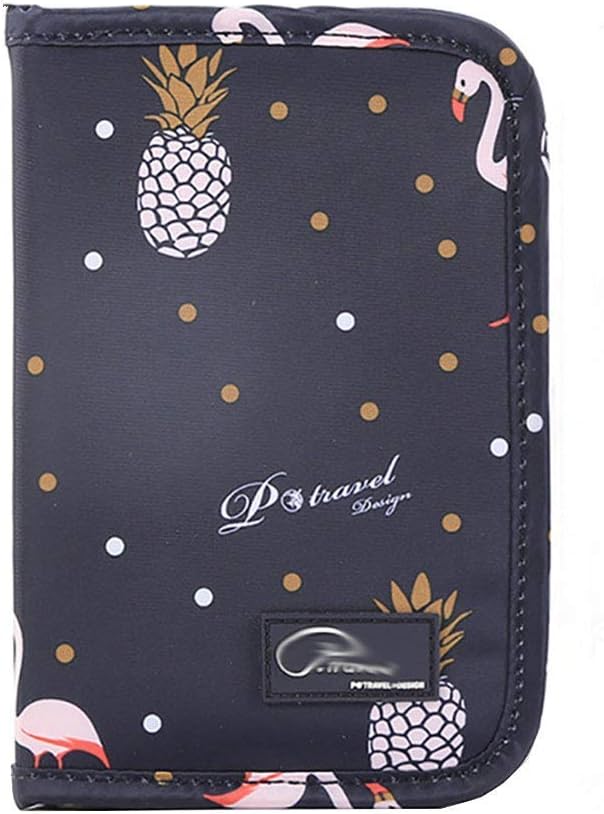 Family Passport Holder Document Organizer, Travel Wallet Passport Holder Document Card Organiser Case with Zip Closure Travel Passport Organiser Credit Card Holder for Men Women - Flamingo&Pineapple