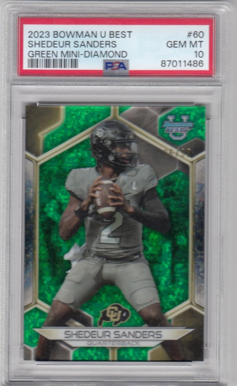 Football Trading Card 2023 Bowman University Best Refractor Green Mini-Diamond #60 Shedeur Sanders PSA 10 GEM MINT 6/99