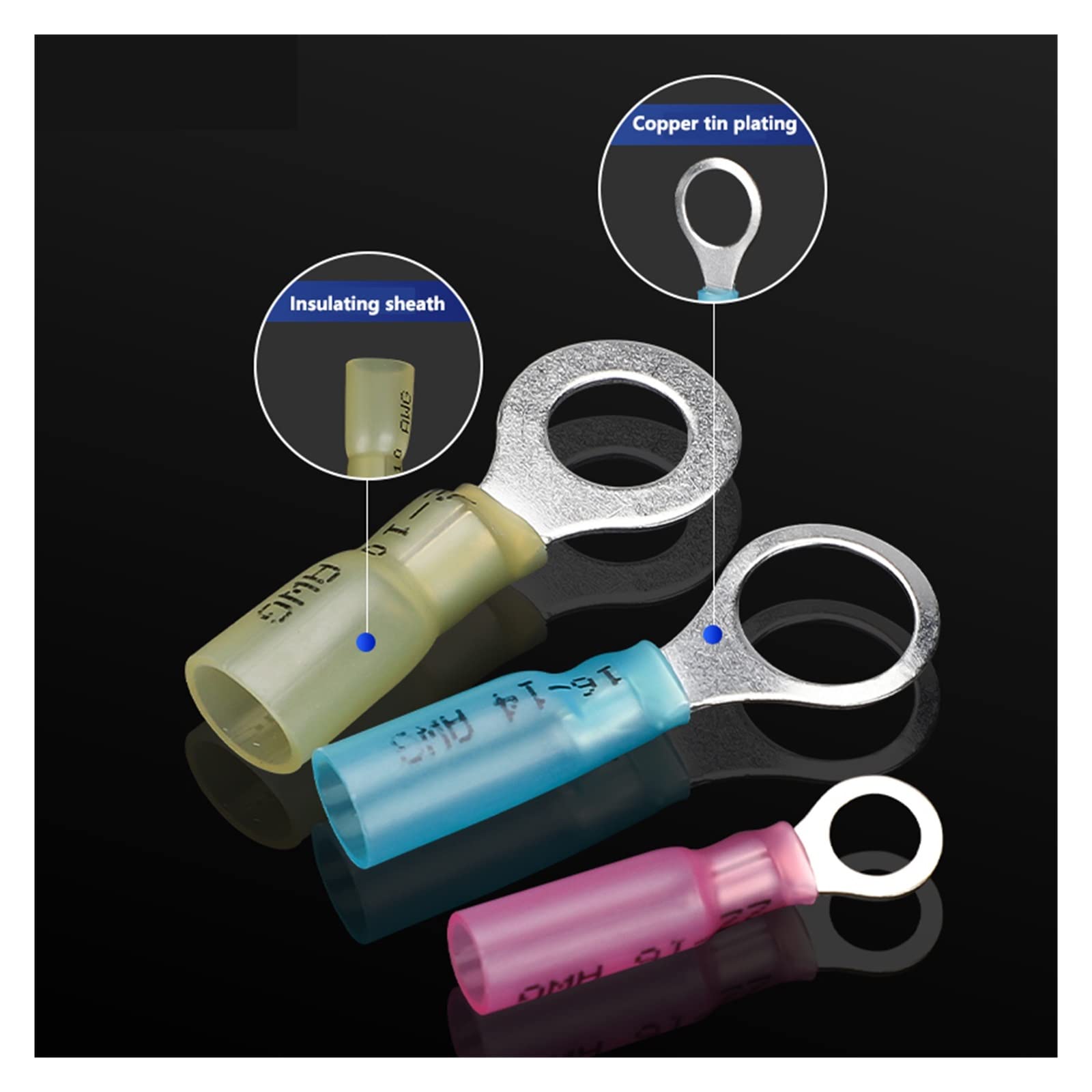 Terminales eléctricos de anillo, Terminales de anillo con aislamiento termorretráctil, conectores de engarce, sellado de tornillo M5 M6 M8, multicolor(RV5.5-M6 YE 100Pcs)
