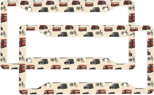 2 Pcs Car License Plate Frames for Women Men - Aluminum Solid Vintage Car A Print License Plate Cover for Car Accessories for Women Men with