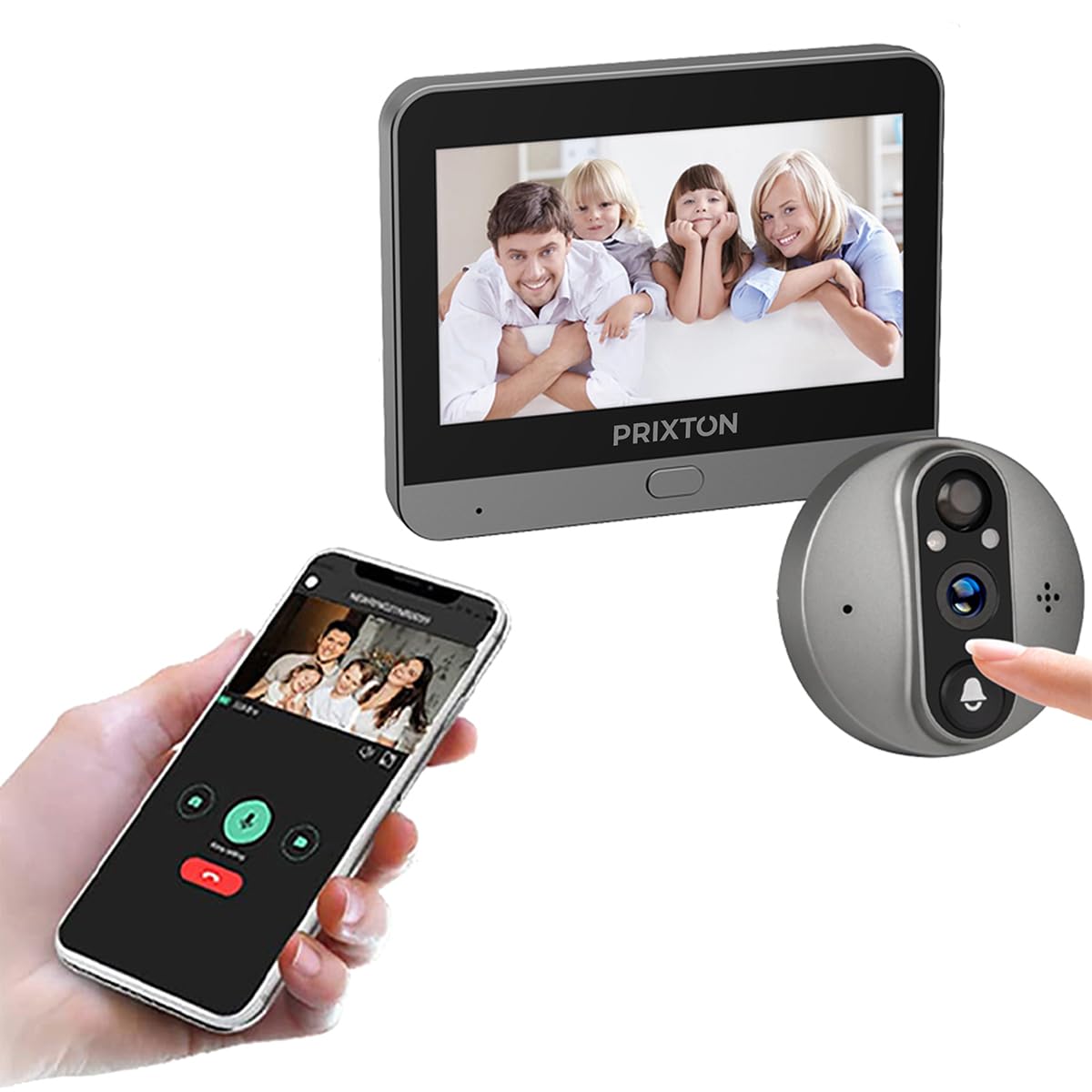 PRIXTON Mirilla Digital Smart Guard DV50, Pantalla a Color de 4,3", WiFi y App móvil, Visión Nocturna, Detector de Movimiento PIR, Audio bidireccional, Tarjeta SD de hasta 64GB, 3 Meses de Autonomía