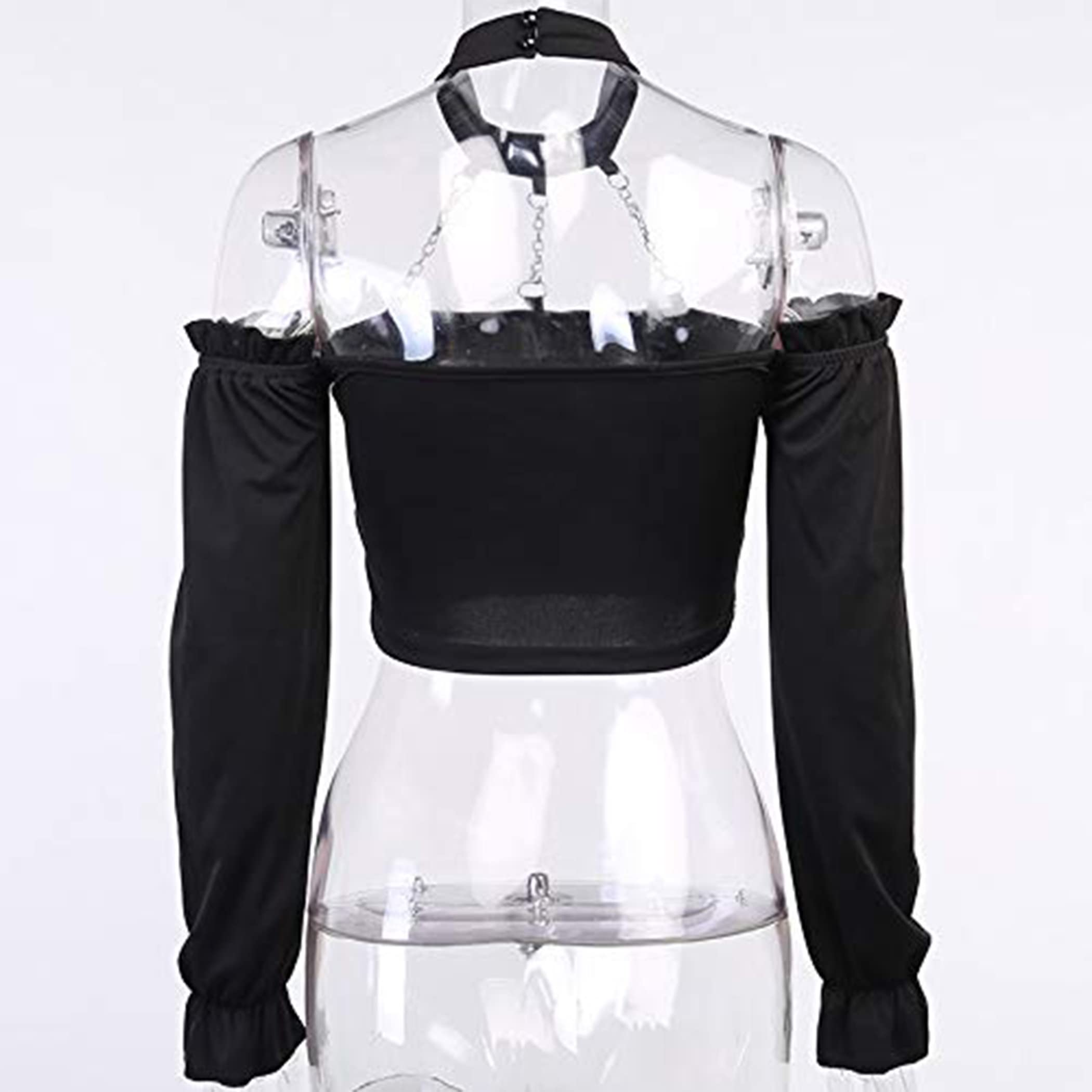 Crop Top damski top z długim rękawem, wiązany na szyi, styl gotycki, damska odzież