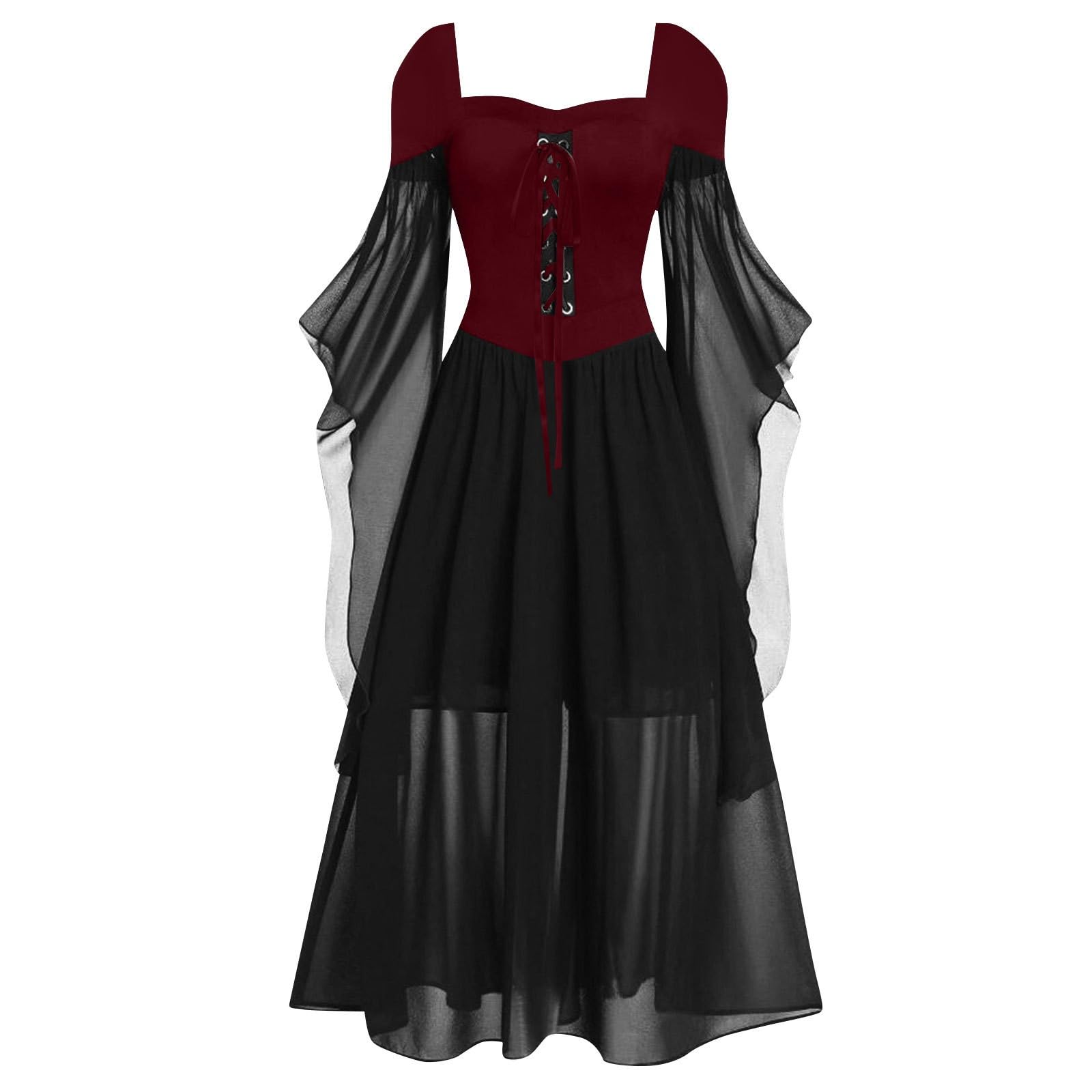 Halloween Costumes Victorian Witch Gothic Skeleton Plus Size Dresses Medieval Costume Ladies Evening Party Prom Cocktail Swing Glad Rags Vintage Elegant A-Line Dress For Women