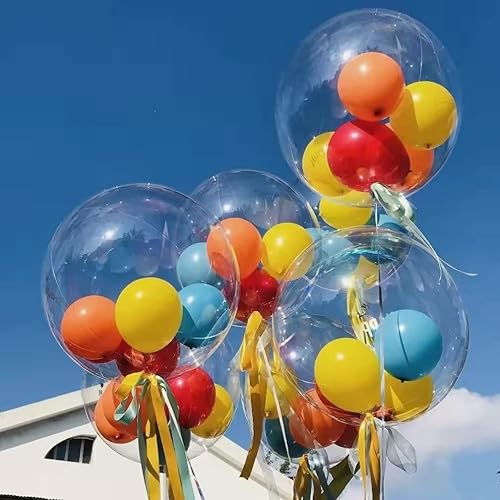 Miniatura 5 de Globos Bobo, paquete de 25 globos transparentes grandes preestirados de 24 pulgadas para inflar helio/aire, hermosos globos de burbujas para