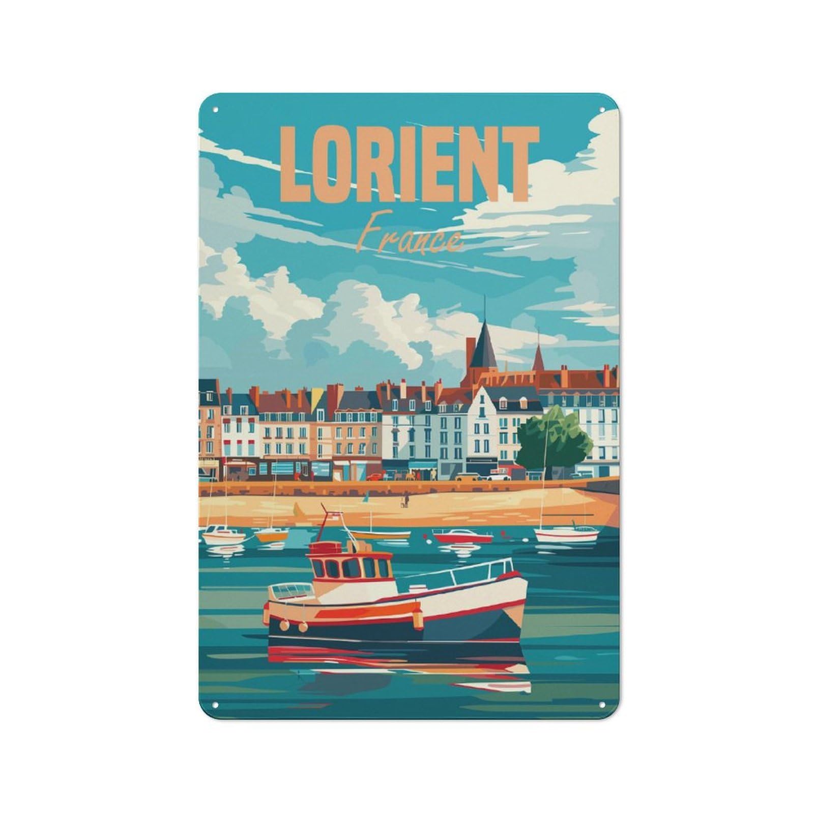 Junmoney Lorient France Tin Sign With Design 30X20cm, Vintage Shed Wall Decor For Greenhouse, Garden Room, Cafe Or Entryway