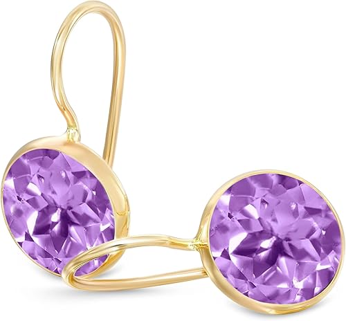 Miniatura 9 de 14k Solid Yellow Gold Gemstone Earrings - Birthstone Earrings - 8mm Dangle Earrings, Dainty Gemstones Earrings, Bridal Handmade Wedding Jewelry Gift