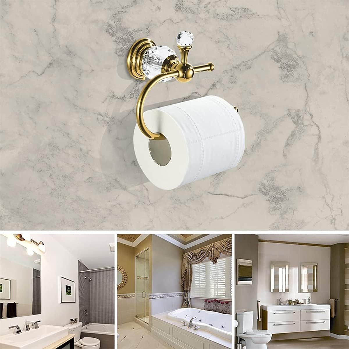 WOLIBEER Crystal Towel Ring,Toilet Paper Holder Towel Hook Bathroom Accessories Wall Mounted Hanger for Kitchen Hotel