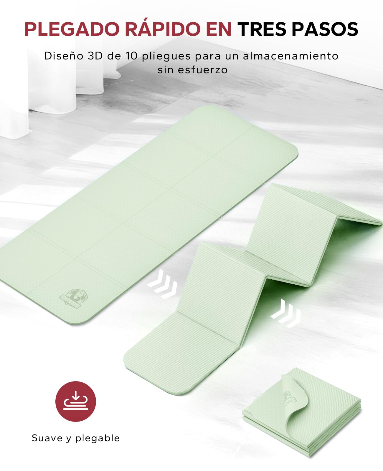 HAPBEAR Esterilla de Yoga Plegable 183x61cmx6 mm, Esterilla de Ejercicio Antideslizante de TPE para Entrenamiento en Casa, Yoga, Pilates, Estiramientos y Viajes