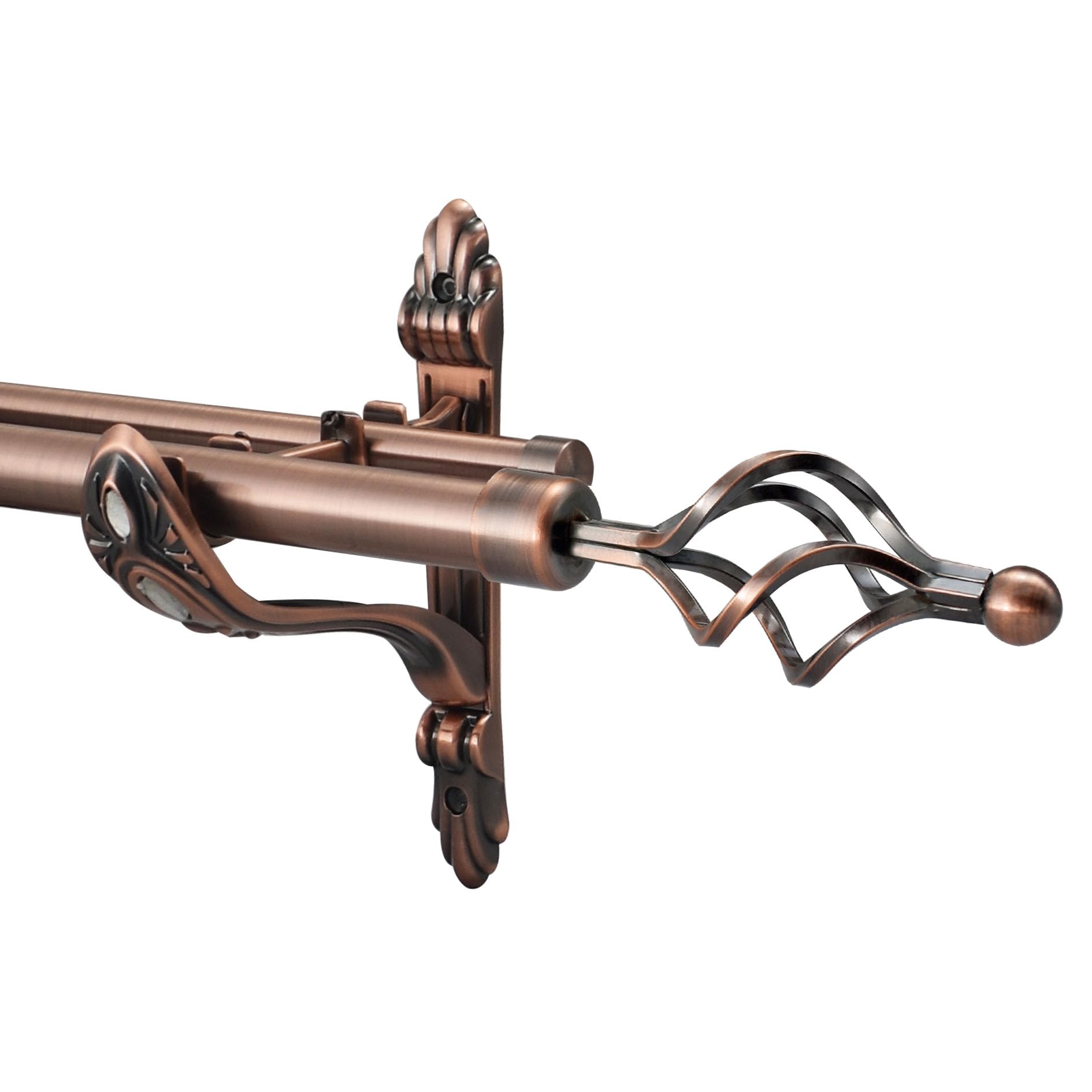 YHO Eyelet Metal Barocco Double Curtain Pole Rod Diameter 28mm 19mm Antique Copper (2m, Roma Finial)