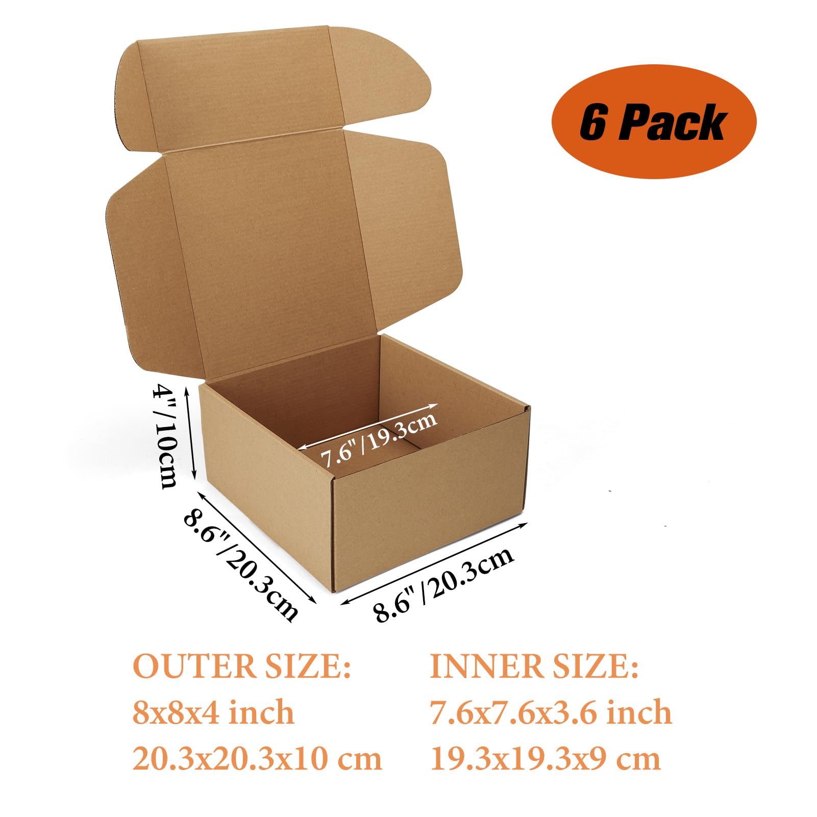 Horlimer Brązowe kartonowe pudełko, zestaw 6, pudełka kartonowe 20,32 x 20,32 x 10,16 cm, pudełka do przeprowadzki, idealne do zamawiania dokumentów biurowych lub wszelkich przedmiotów