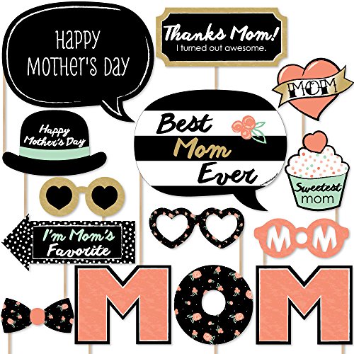 Mother's Day Photo Booth Props Kit - Celebration Set, Premium Cardstock Photo Props with Sticks, DIY Party Decorations - 20 Pieces - Best Mom Ever