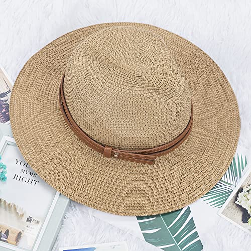 QH-Shop-Chapeau-de-Paille-Femme-Pliable-Chapeau-de-Soleil-a-Bord-Large-Protection-UV-Hat-avec-Bracelet-en-PU-Cuir-pour-Voyage-Plage-Exterieur-Peche