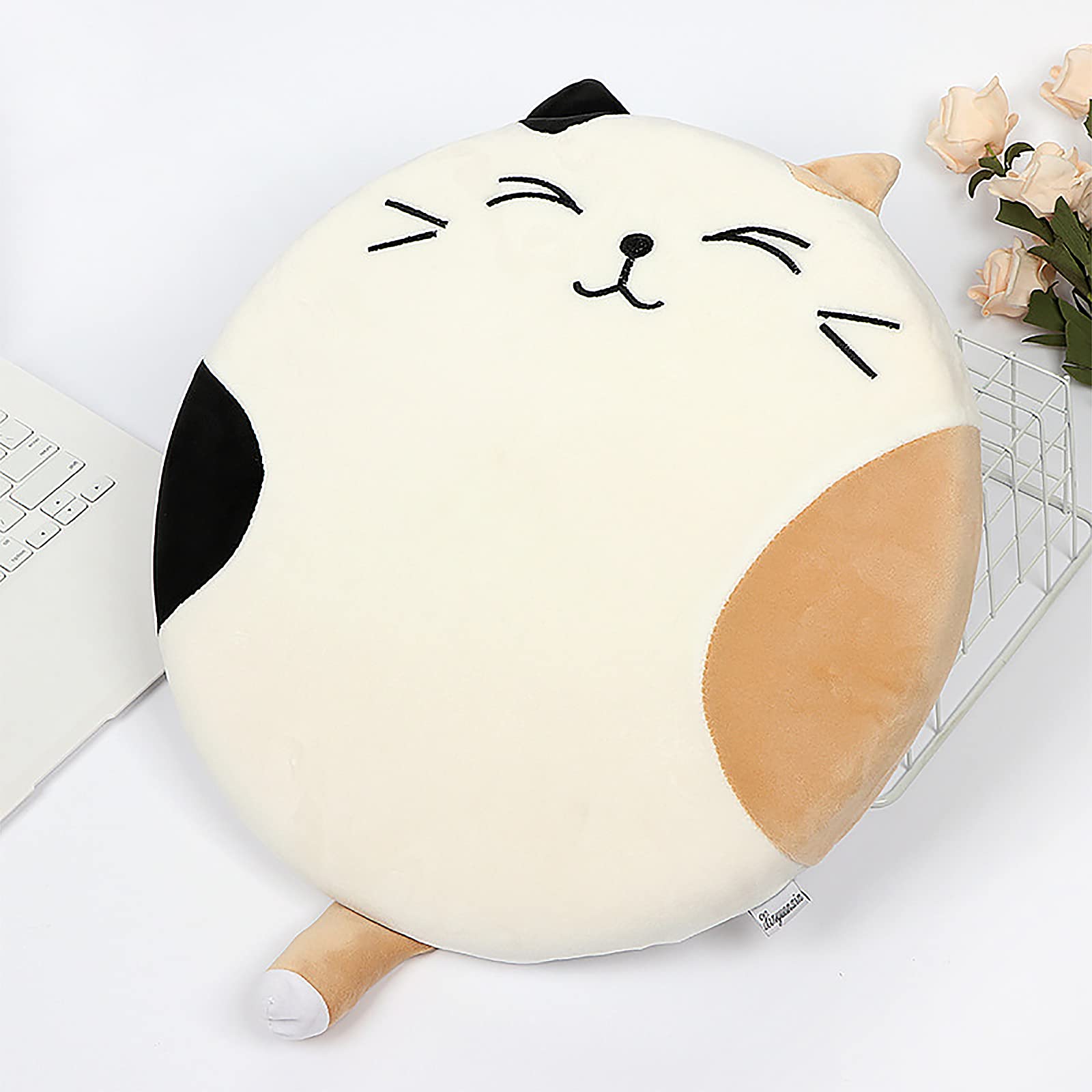 NICEYEA Cojín de asiento de gato para silla, cojín de tatami, cojín de gato, cojín de espuma viscoelástica, decoración de suelo, cojín redondo de peluche, cojín de asiento para casa, oficina, coche,