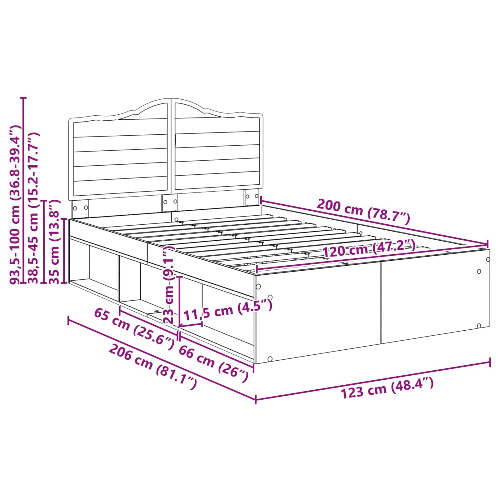 vidaXL Estructura de Cama 120 x 200 cm Madera de Pino Macizo