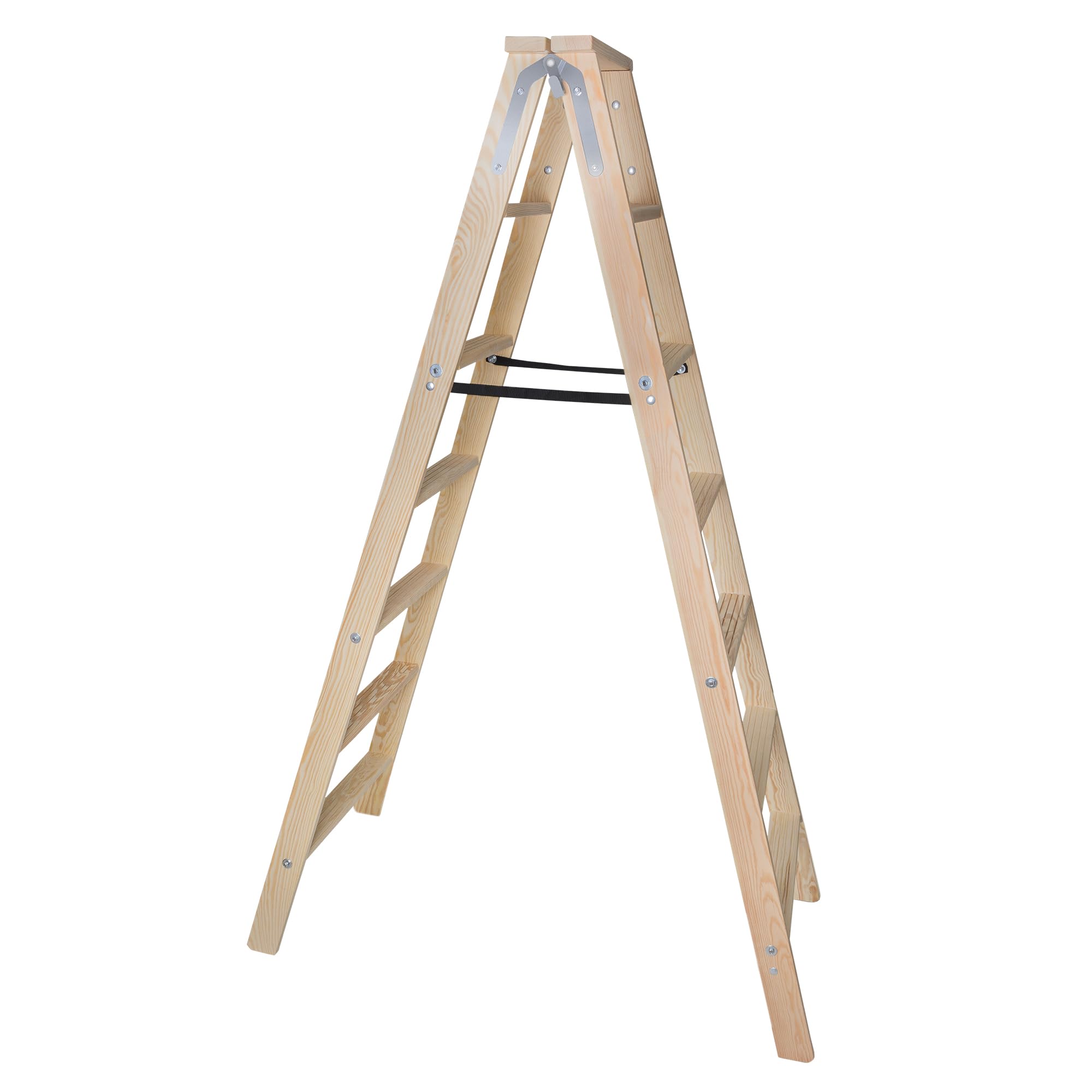 KADAX Échelle en Bois, Escabeau Pliante avec Crochet en Acier - 7 Marches