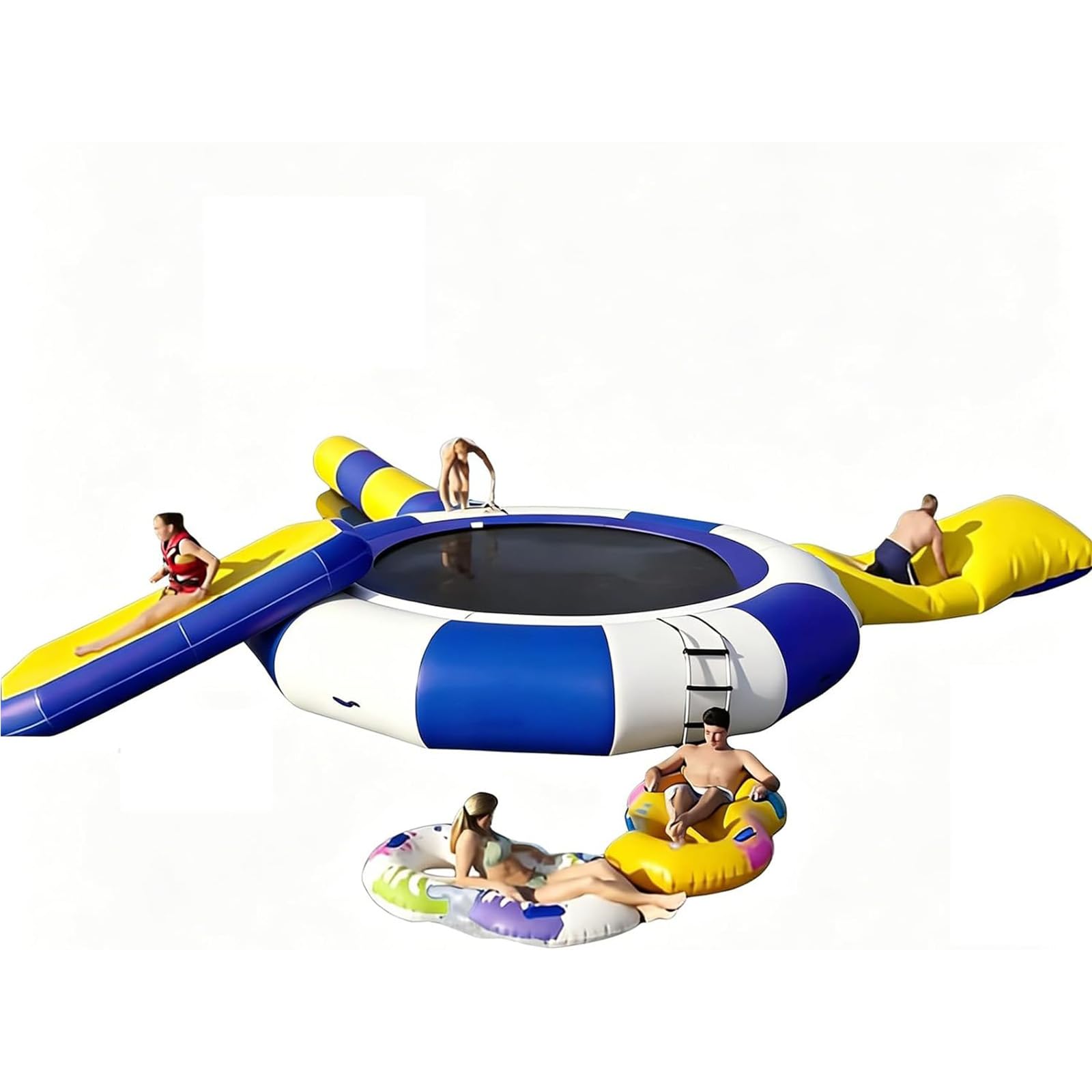 NSACMD 10Ft Water Trampoline with Slide – Durable Inflatable Floating Trampoline for Lakes And Pools; Ideal for Family Fun And Adult Summer Parties