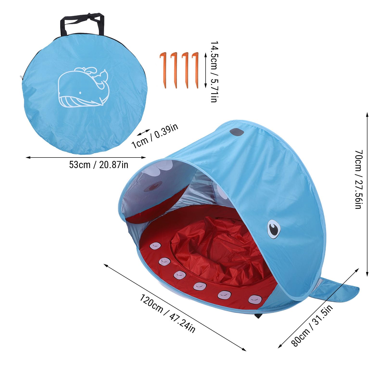 Drfeify Carpa de Playa para bebé, Refugio Solar Emergente de Poliéster con Piscina Incorporada, Carpa de Viaje para bebé con Forma de Ballena 47.24 X 31.5 X 27.56 Pulgadas para Niños Pequeños en la
