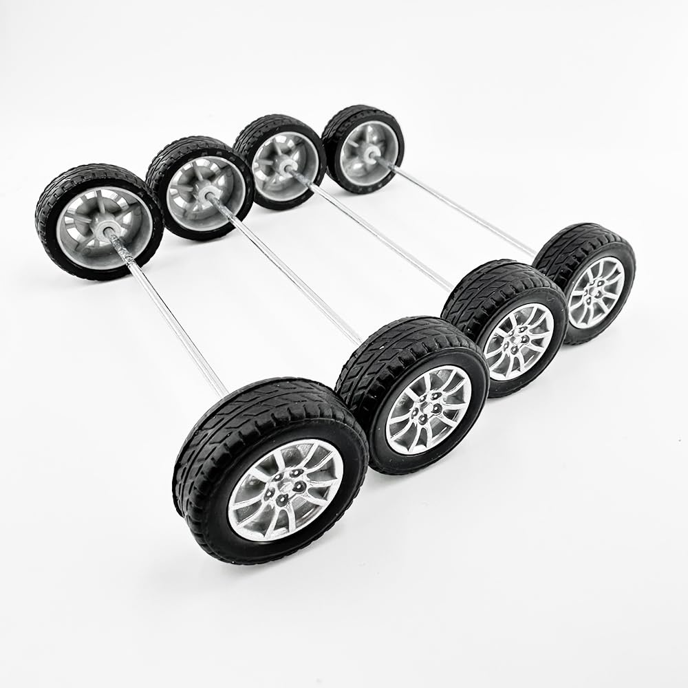 10PCS Small Toy Car Wheels Model Car Rubber Tire Wheels with 5PCS Shaft Round Axles for for DIY Model Toy RC Car Truck Robot Wheel Replacement Accessories (2x28mm)