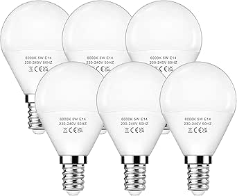 EvaStary Globo Luci Palla da Golf, E14 Piccola Lampadina a Vite Edison, 5W 40W Equivalente a Risparmio Energetico G45 Illuminazione per Cucina, Camera da Letto, Casa Confezione da 6 (Bianco Freddo)