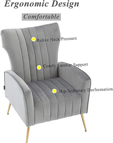 Miniatura 51 de Artechworks Silla decorativa curvada con patas doradas de metal dorado con brazo tapizado de terciopelo, silla moderna para sala de estar,