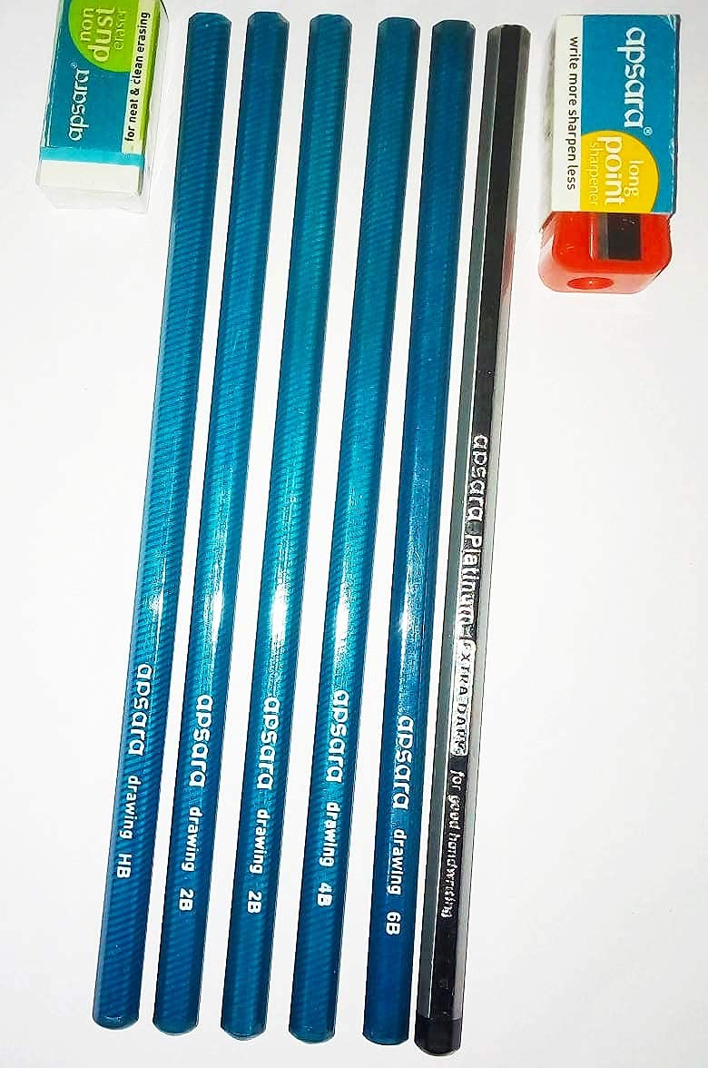 Apsara Drawing Rule Pencil Set Of6p,(2B, HB, 4B, 6B) Extra Dark with