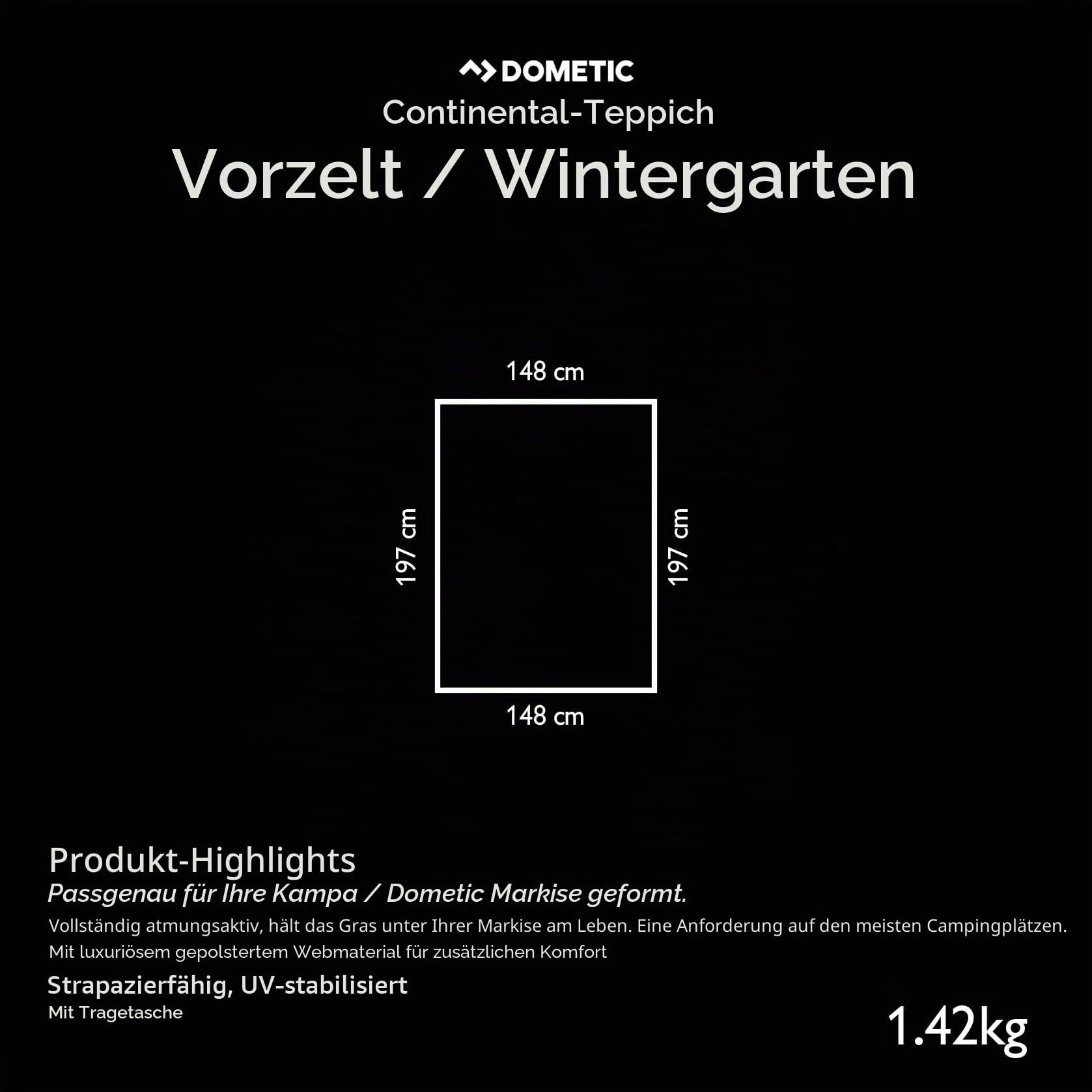 Dometic Continental Carpet Annexe – strapazierfähiger, atmungsaktiver Outdoor-Teppich, Picknickdecke, Zeltteppich, UV-stabilisiert, wasserdicht, leicht zu reinigen, perfekt für Camping, Picknicks und