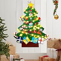 Vista 6 de UMEELR Árbol de Navidad de fieltro de 3.3 pies para colgar en la pared con 31 adornos y luces de Navidad, fieltro Montessori con velcro, decoración
