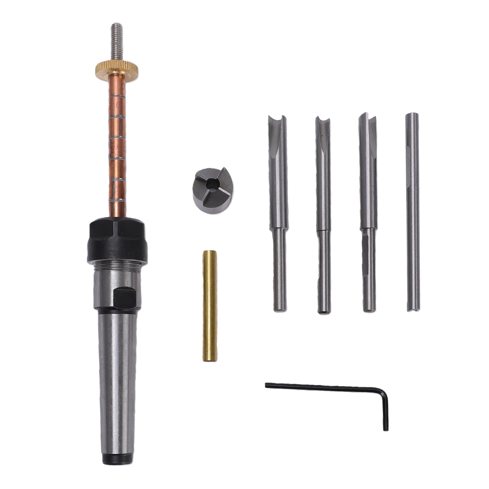 Fdit Juego de Brocas para Torno, Mandril Piloto Portaherramientas Eje Adaptador Llave Hexagonal para Carpintería, con Mandril de Acero Inoxidable de 20,3 Cm