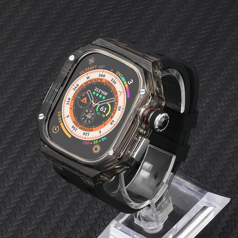 49mm Transparent Watch Case Rubber Band，For Apple Watch Ultra 8 Series Replacement，Silicone Sport Straps Clear PC Watch Case Bezel Mod Kit Accessories